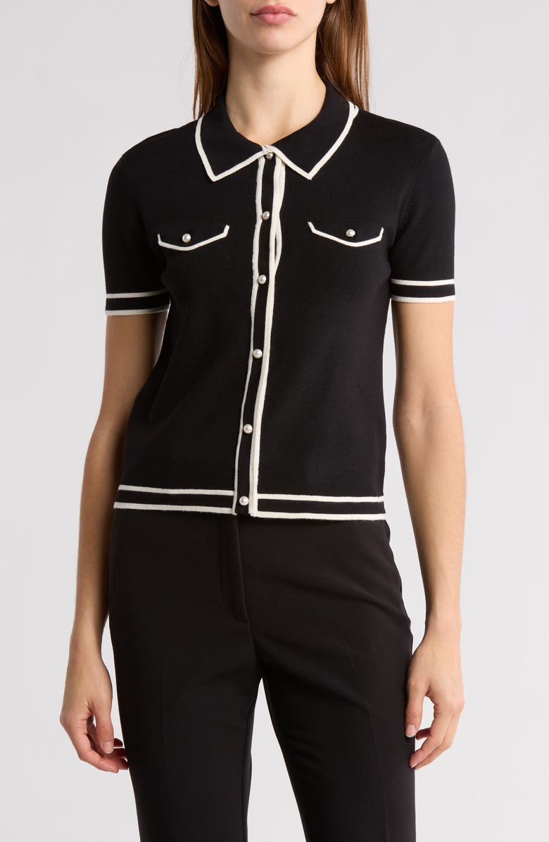 JASON WU Pearly Button Short Sleeve Crop Sweater, Main, color, 