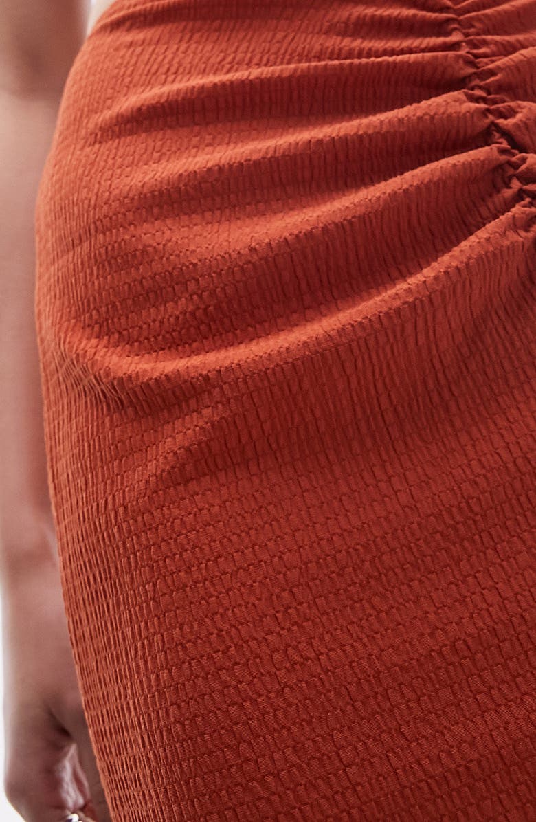 Topshop Ruched Midi Skirt, Alternate, color, Rust