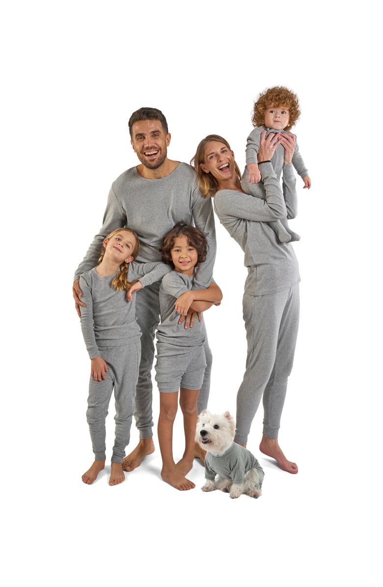 Leveret Footed Solid Cotton Matching Family Pajamas, Alternate, color, Light Gray