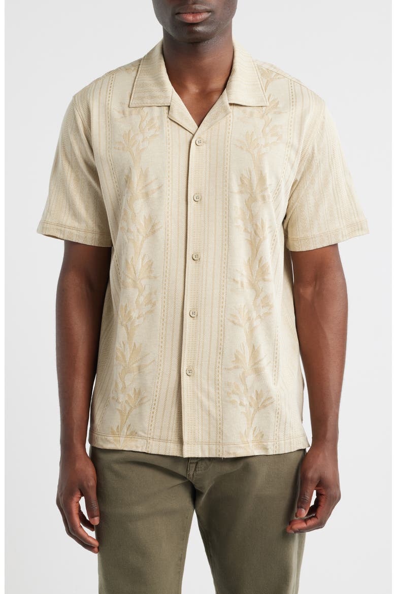 Palm Fresco Beach IslandZone® Button-Up Camp Shirt, Main, color, STONE KHAKI