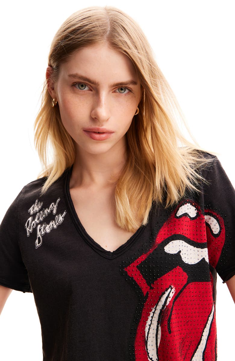 Desigual The Rolling Stones Rhinestone T-Shirt, Alternate, color, 