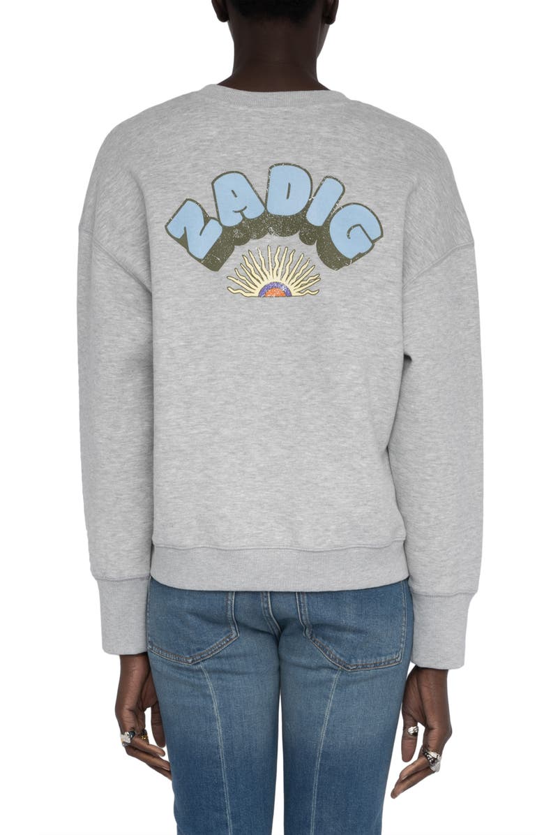 Zadig & Voltaire Olive Graphic Cotton Blend Sweatshirt, Alternate, color, Gris Chine Clai