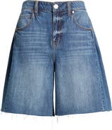 1822 Denim Raw Hem Pleated Denim Bermuda Shorts