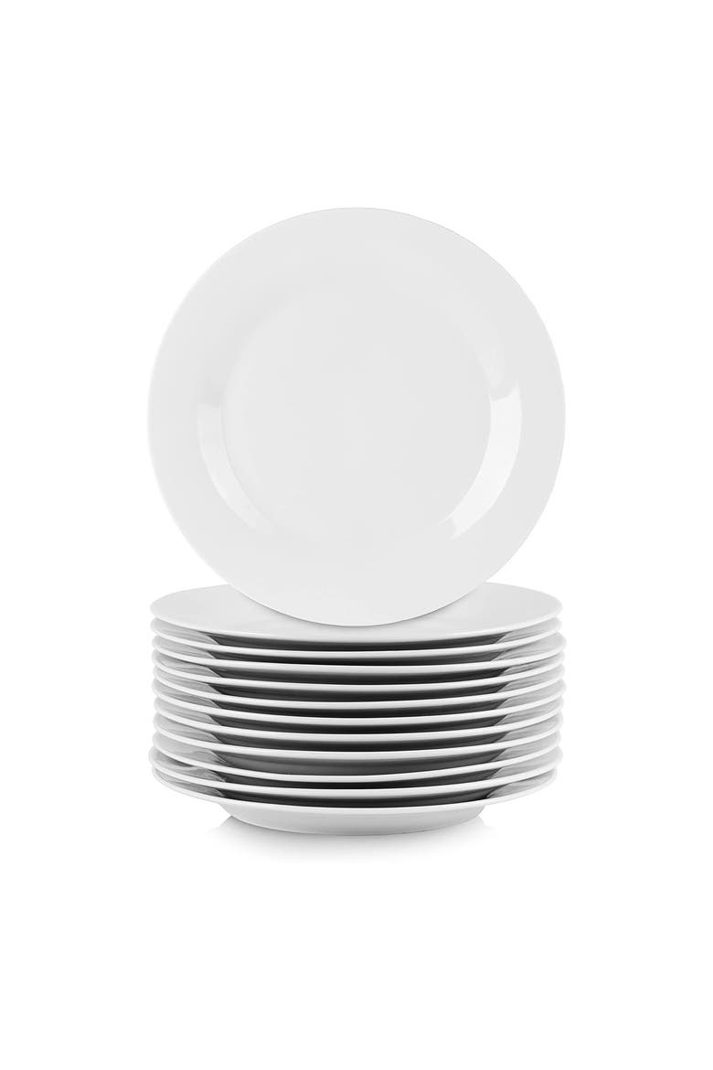 Porcelain 12 Piece Large Round Dinner Plate Set, Main, color, White