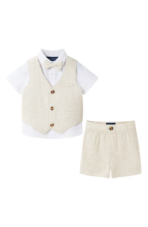 Andy & Evan Short Sleeve Button-up Shirt, Vest, Shorts & Bow Tie Set In Beige