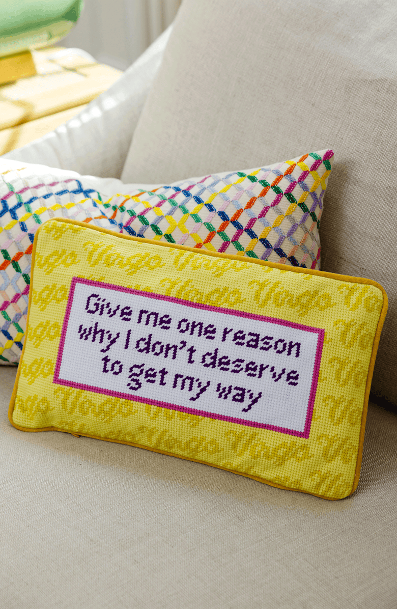 Furbish Virgo Needlepoint Pillow, Alternate, color, Yellow