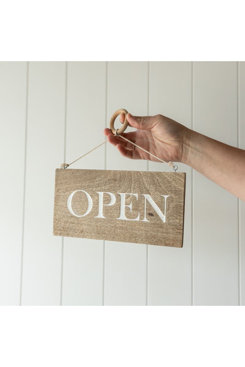 Open or Closed Sign Natural Mango Wood & Metal, Alternate, color, Brown