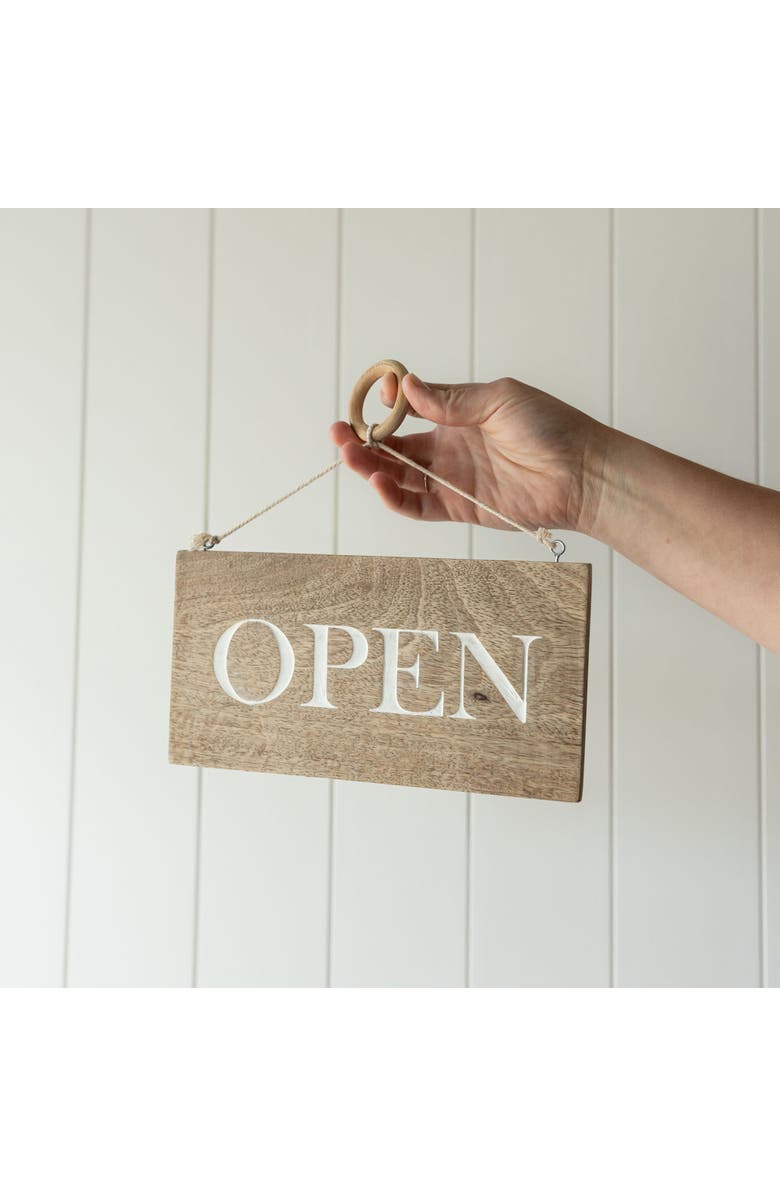 Foreside Home and Garden Open or Closed Sign Natural Mango Wood & Metal, Alternate, color, Brown