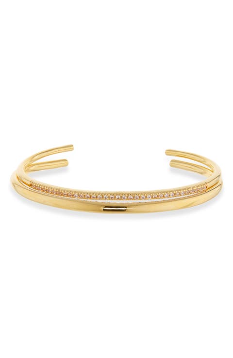 Set of 2 Demi Fine Cubic Zirconia Cuff Bracelets