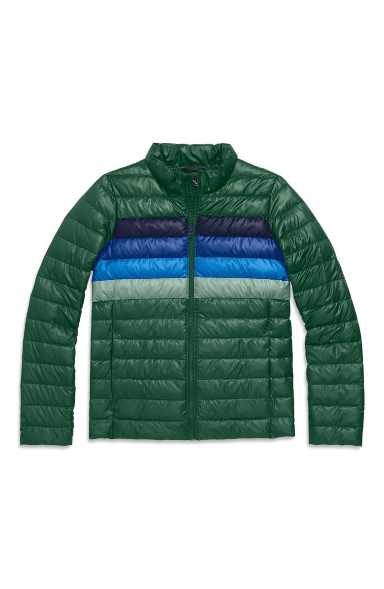 Primary Grown-Ups Puffer Jacket In Stripe, Main, color, Evergreen Placed Stripe