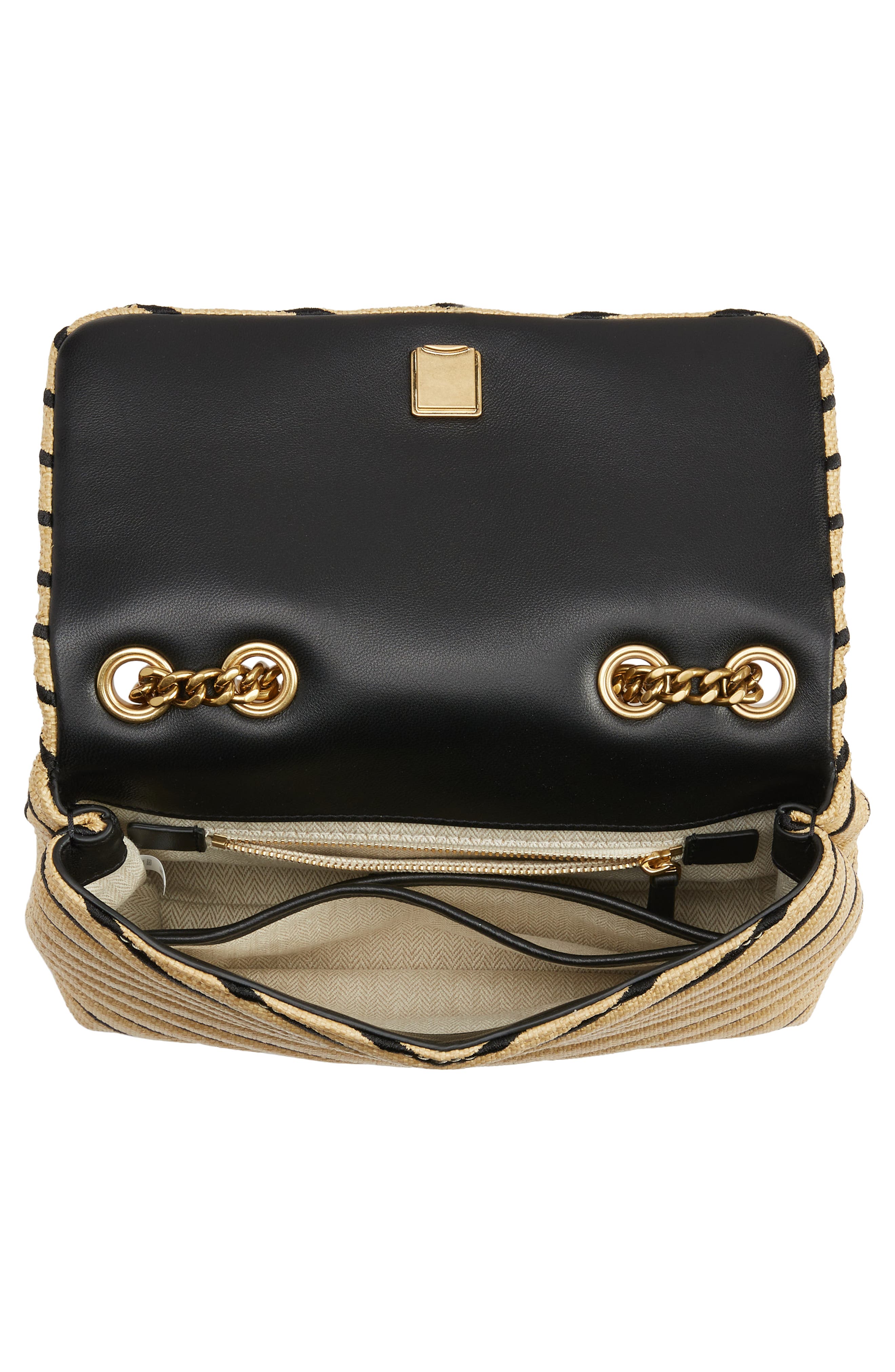 Tory Burch Kira Chevron Small Straw Convertible Shoulder Bag, Alternate, color, 