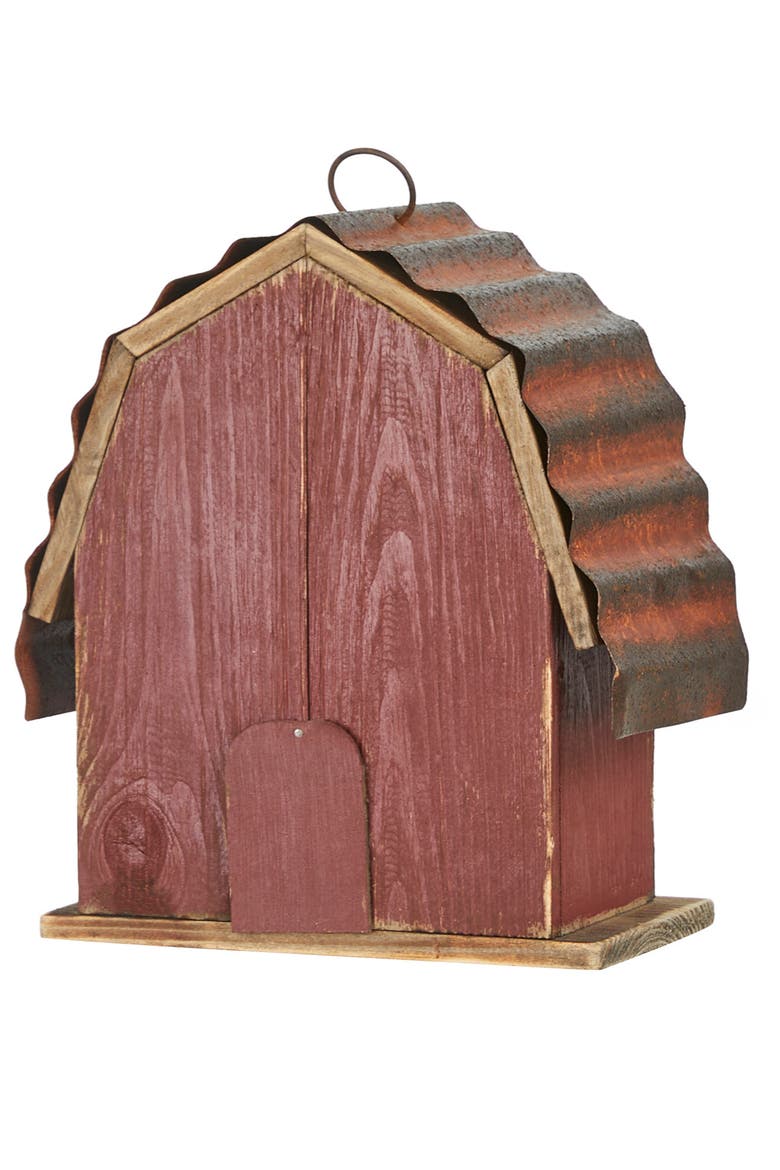 10.25"H Rustic Solid Wood Barn Birdhouse, Alternate, color, Red