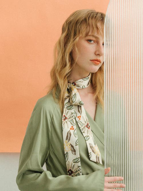 Lost Pattern Nyc "forest Charm" Silk Skinny Scarf In Neutral