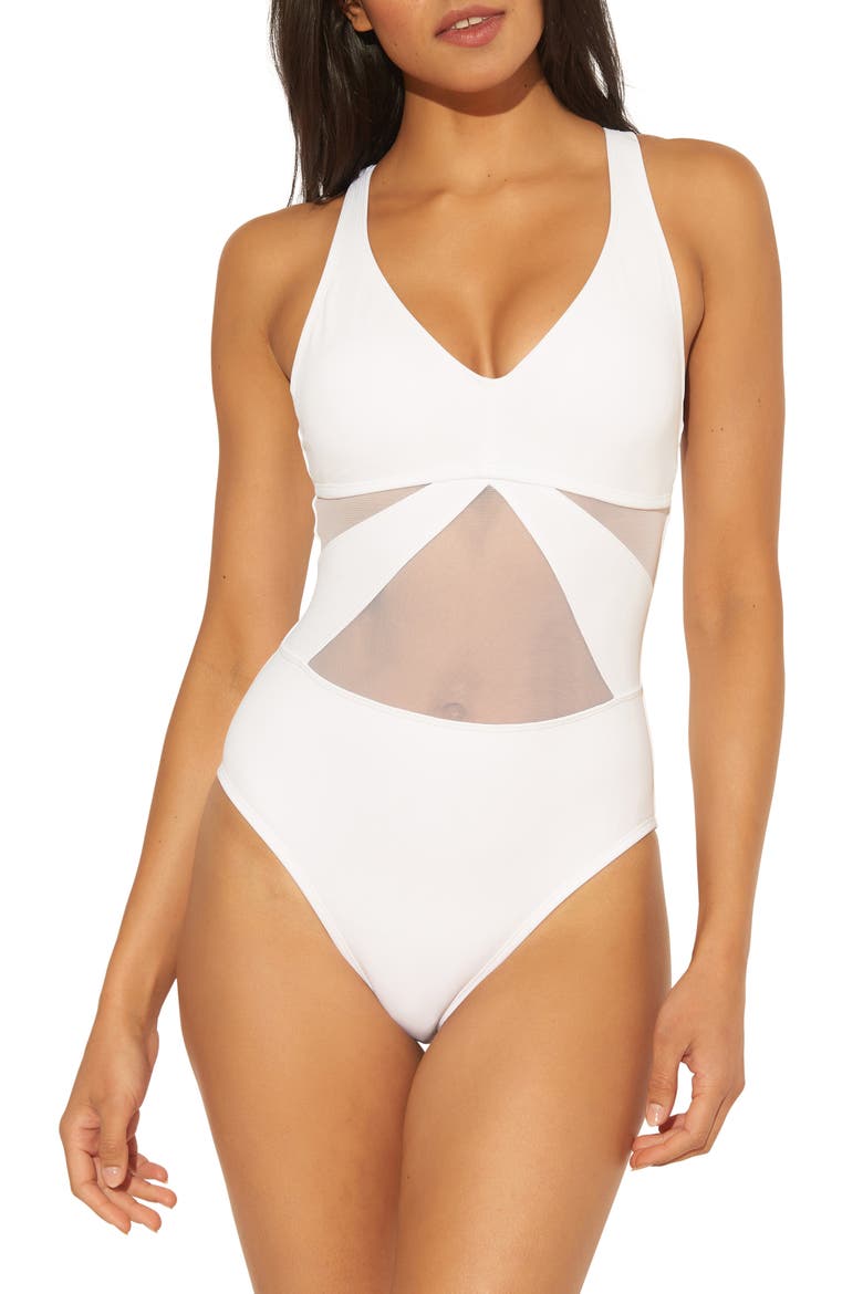 Mio Mesh Inset One-Piece Swimsuit, Main, color, WHITE