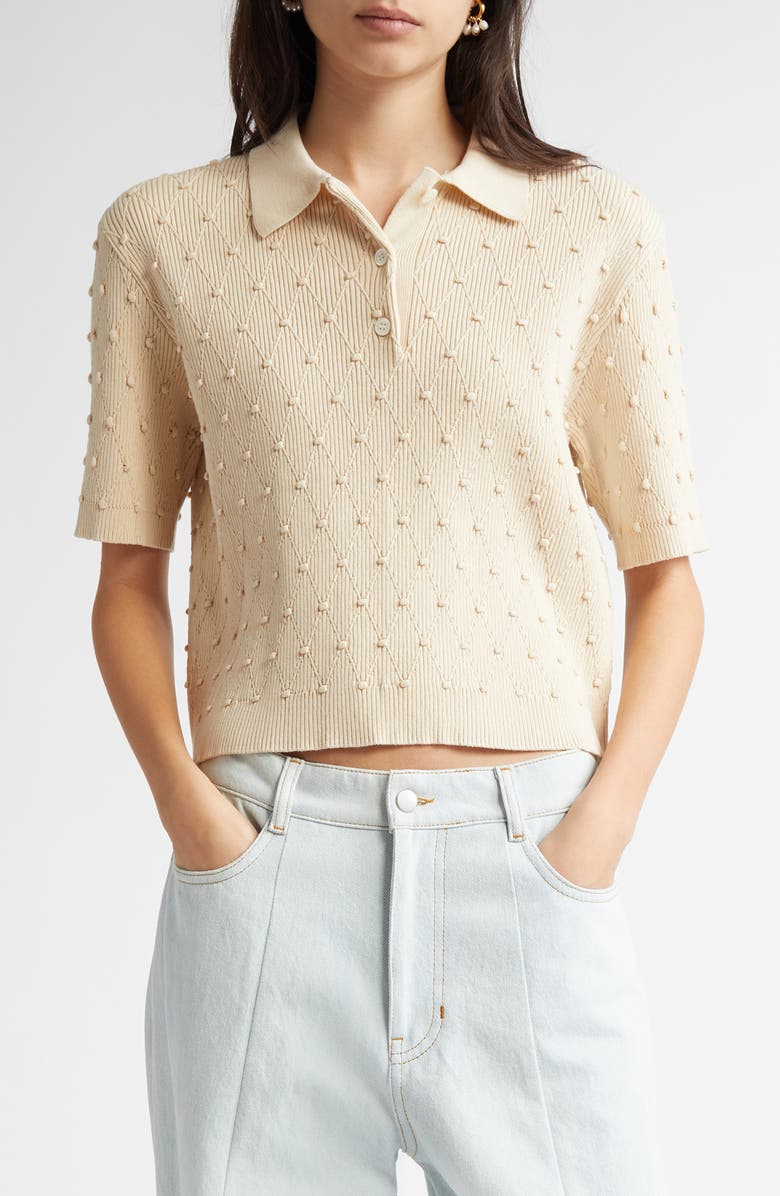 NACKIYÈ Textured Organic Cotton Polo Sweater, Main, color,