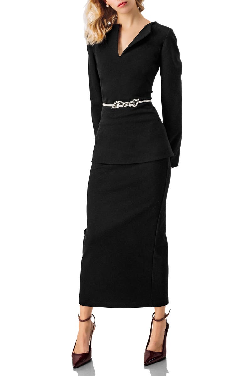 IVONNE Midi Pencil Skirt with Back Slit, Alternate, color, Black