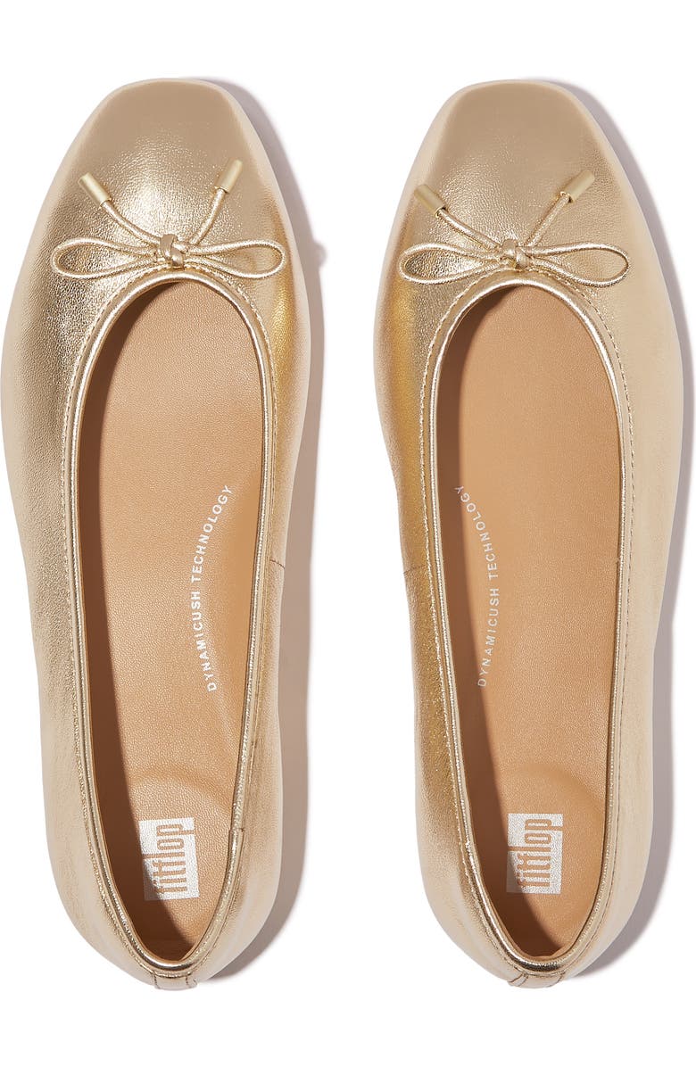 FitFlop Delicato Bow Soft Metallic-Leather Ballet Flats, Alternate, color, Platino