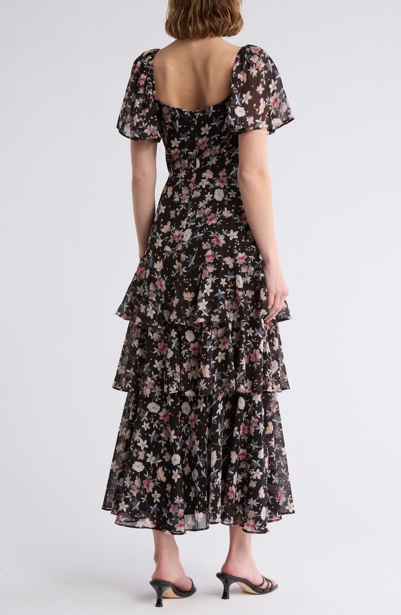 Lush Flutter Sleeve Tiered Maxi Dress, Alternate, color, Black Red Floral