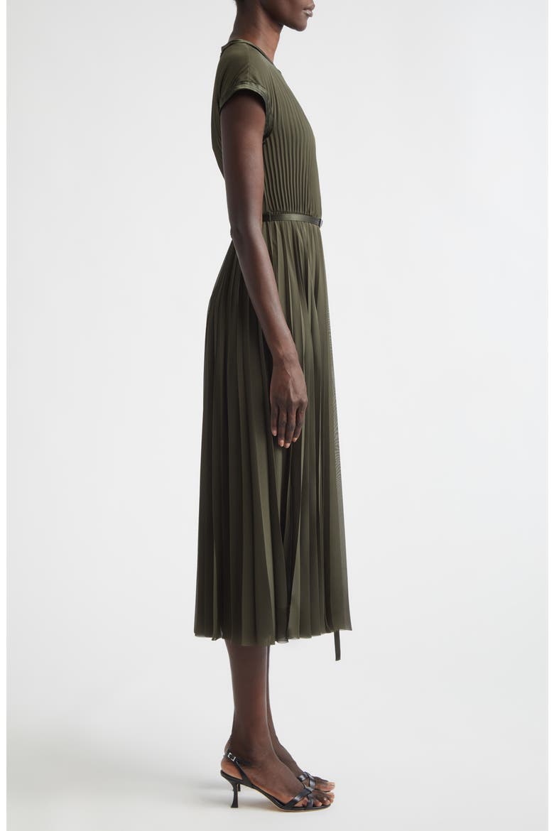 Pleated Chiffon Midi Dress, Alternate, color, HUNTER GREEN