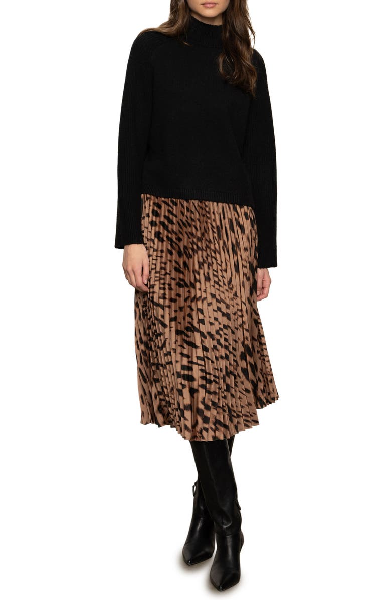 Sanctuary Nostalgia Abstract Leopard Print Pleated Skirt, Alternate, color, Mocha Leo