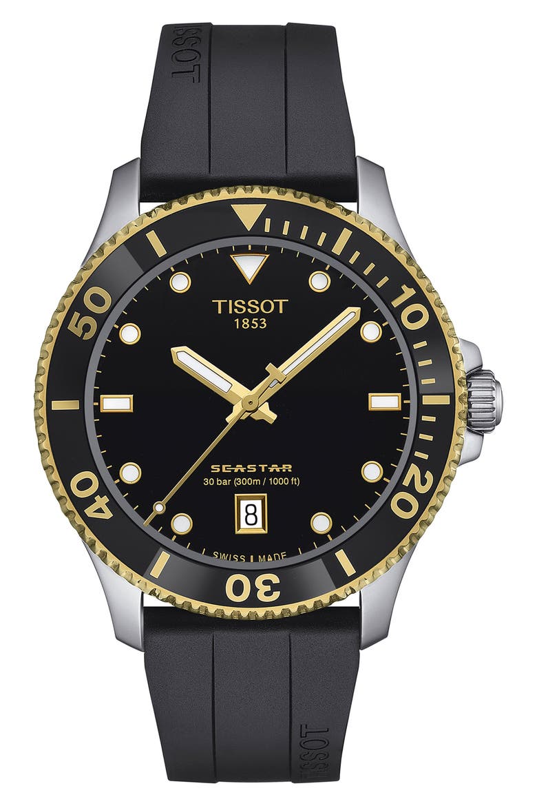 Seastar 1000 Rubber Strap Watch, 40mm, Main, color, BLACK
