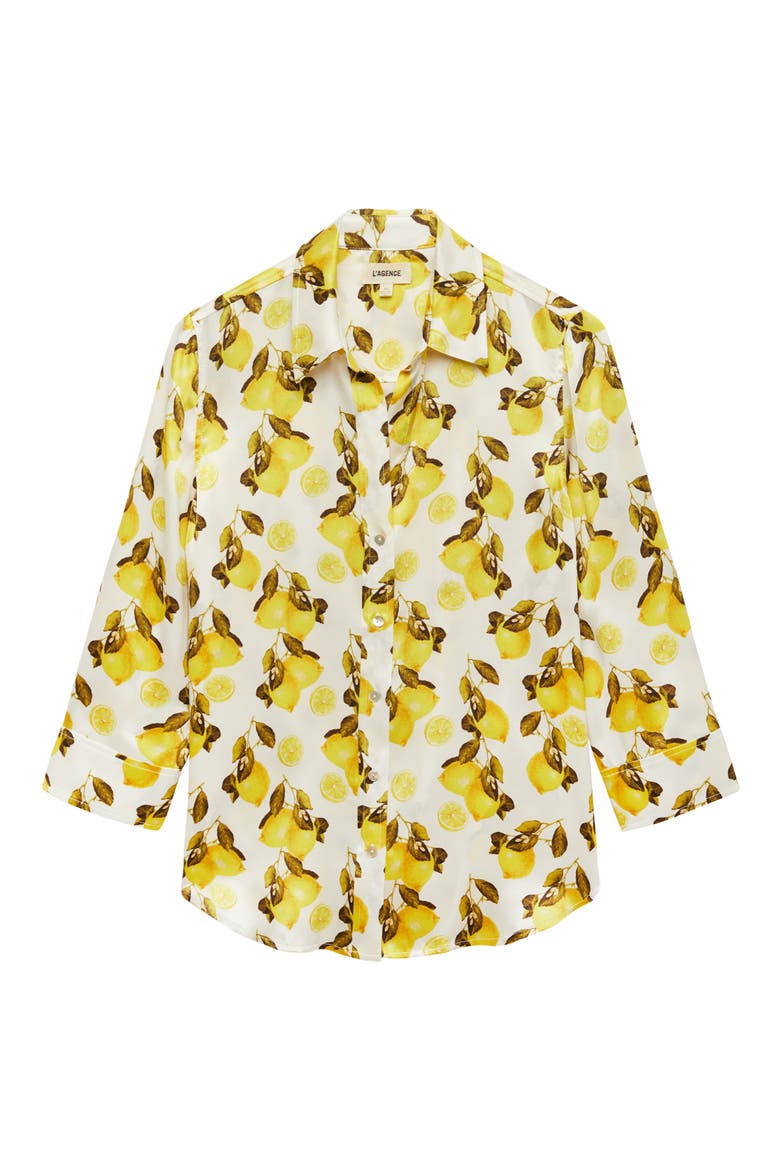 Dani Lemon Print Silk Blouse, Alternate, color, IVORY/ YELLOW LEMON