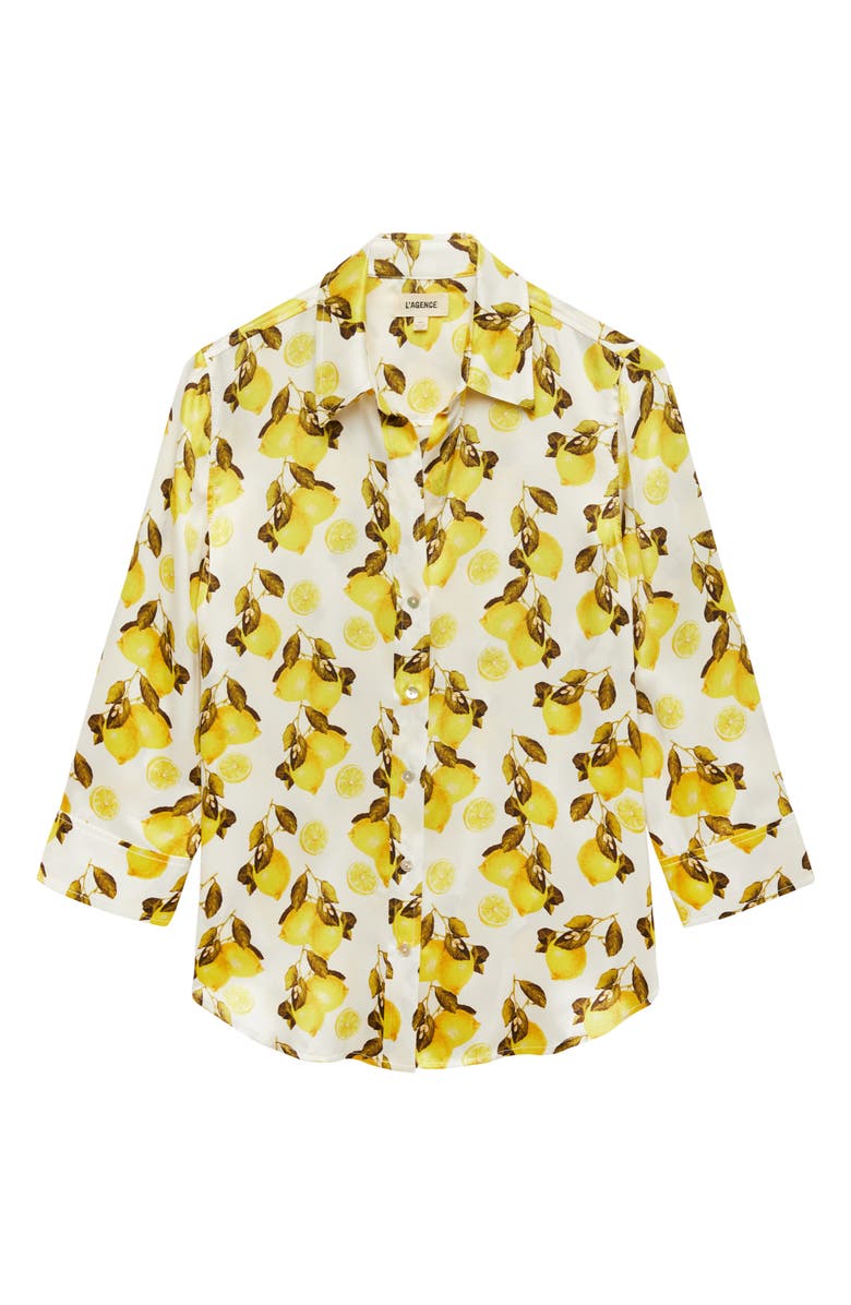 L'AGENCE Dani Lemon Print Silk Blouse, Alternate, color,