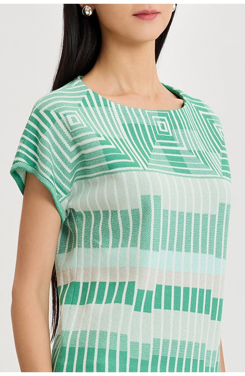 Ming Wang Geometric Jacquard Soft Knit Top, Alternate, color, Kelly Green/Euca/Lime/Ivory