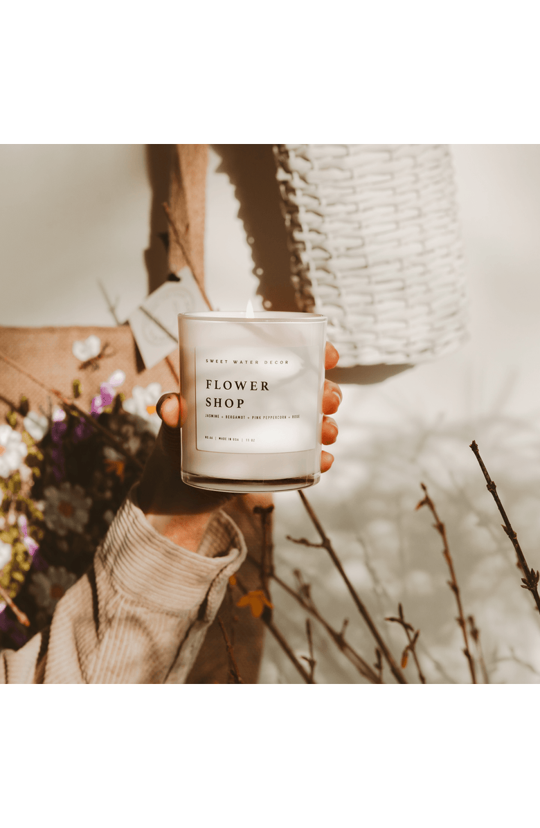 SWEET WATER DECOR 11oz White Jar Candle - Woods & Earthy Scents, Alternate, color, Flower Shop