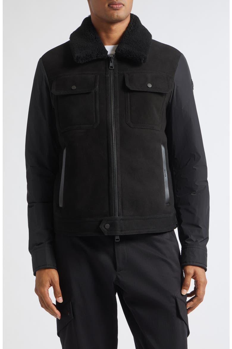 Zerique Mixed Media Down Jacket, Main, color, BLACK