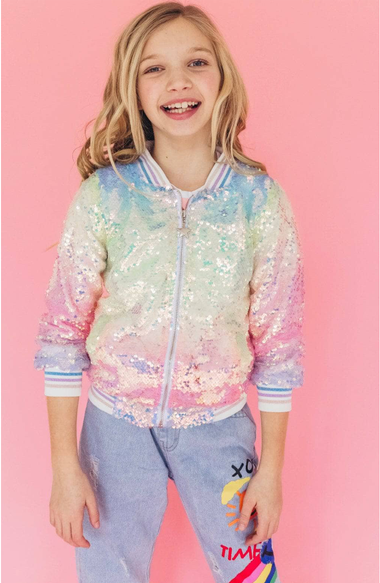 Lola + The Boys Icy Ombre Sequin Jacket, Main, color, Teal Multicolor