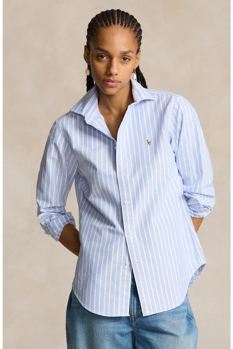 Oxford Cotton Button-Up Shirt, Alternate, color, HARBOR ISLAND BLUE/ WHITE