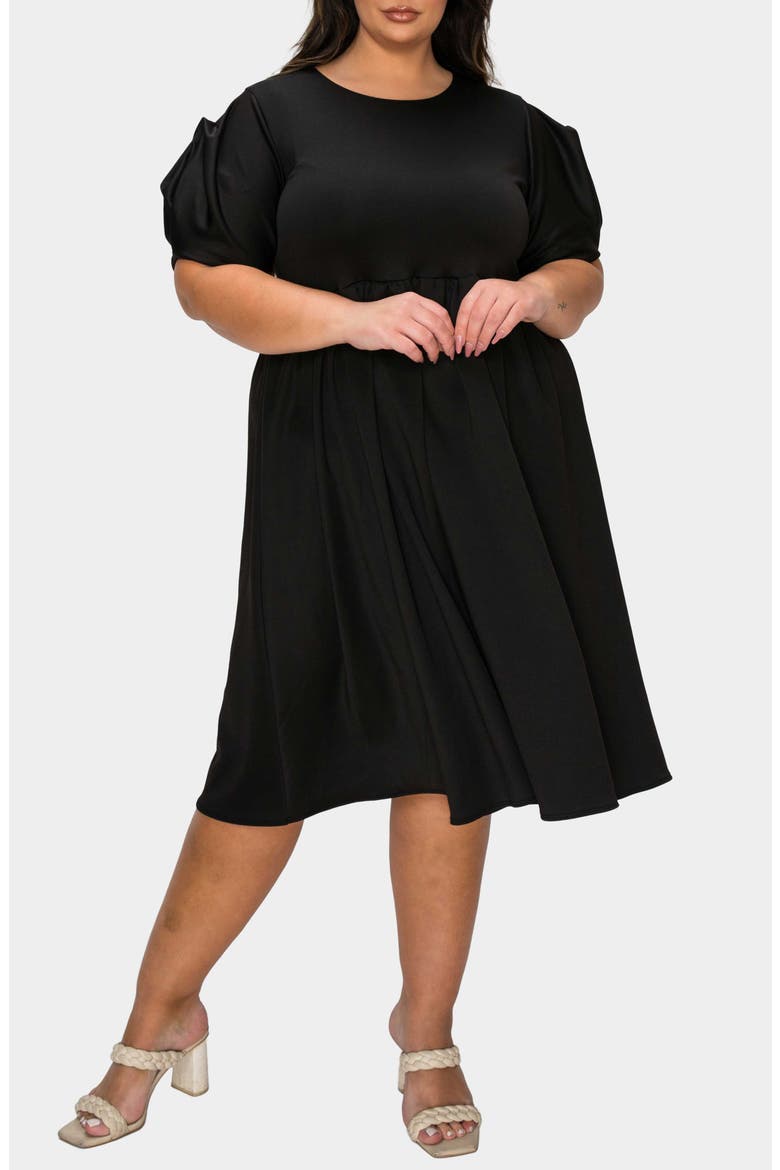 Rosie Florette Puff Sleeve Midi Dress, Alternate, color, BLACK