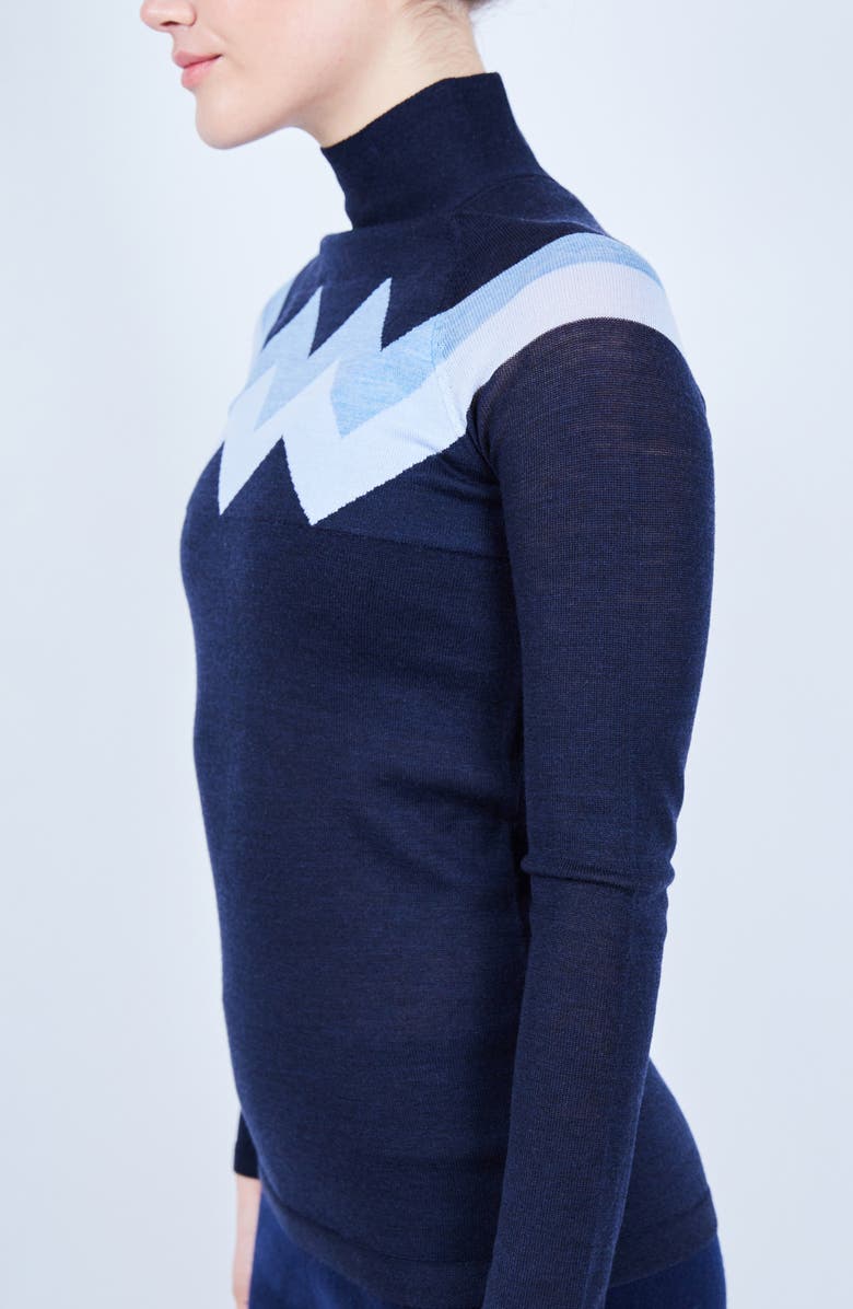 L'ETOILE SPORT CHEVRON MOCK NECK SWEATER, Alternate, color, Navy With Light Blue Trim