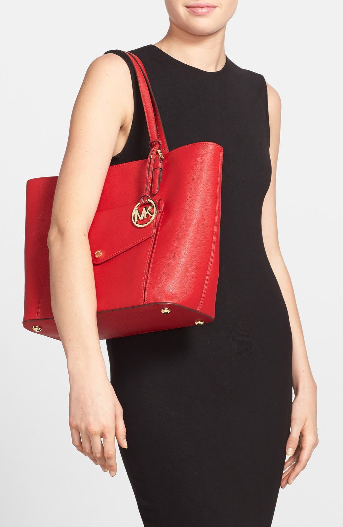 'Jet Set - Large' Saffiano Leather Snap Pocket Tote (Nordstrom Exclusive), Alternate, color, CHILI