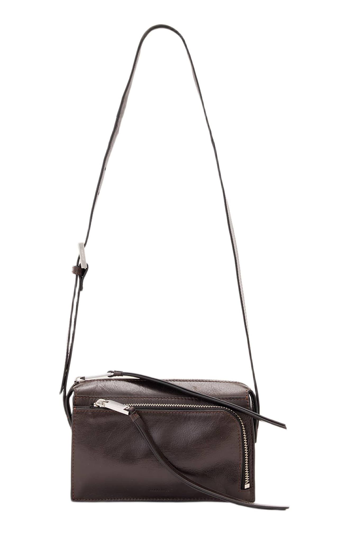Marlo Leather Wallet Crossbody Bag, Main, color, BITTER BROWN