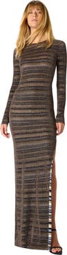 Missoni Long Dress In Striped Viscose Lamé With Slit