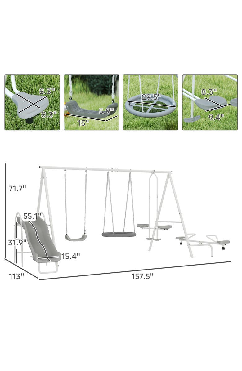 Outsunny 5-in-1 Backyard Swing Set with 29.5" Saucer Swing, Slide, Seesaw, Glider, Swing Seat, Alternate, color, 