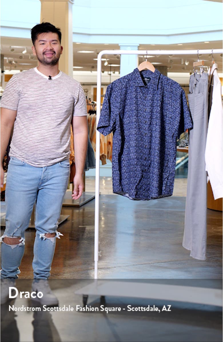 Pepin Island Frond Print Short Sleeve Cotton Button-Up Shirt, sales video thumbnail