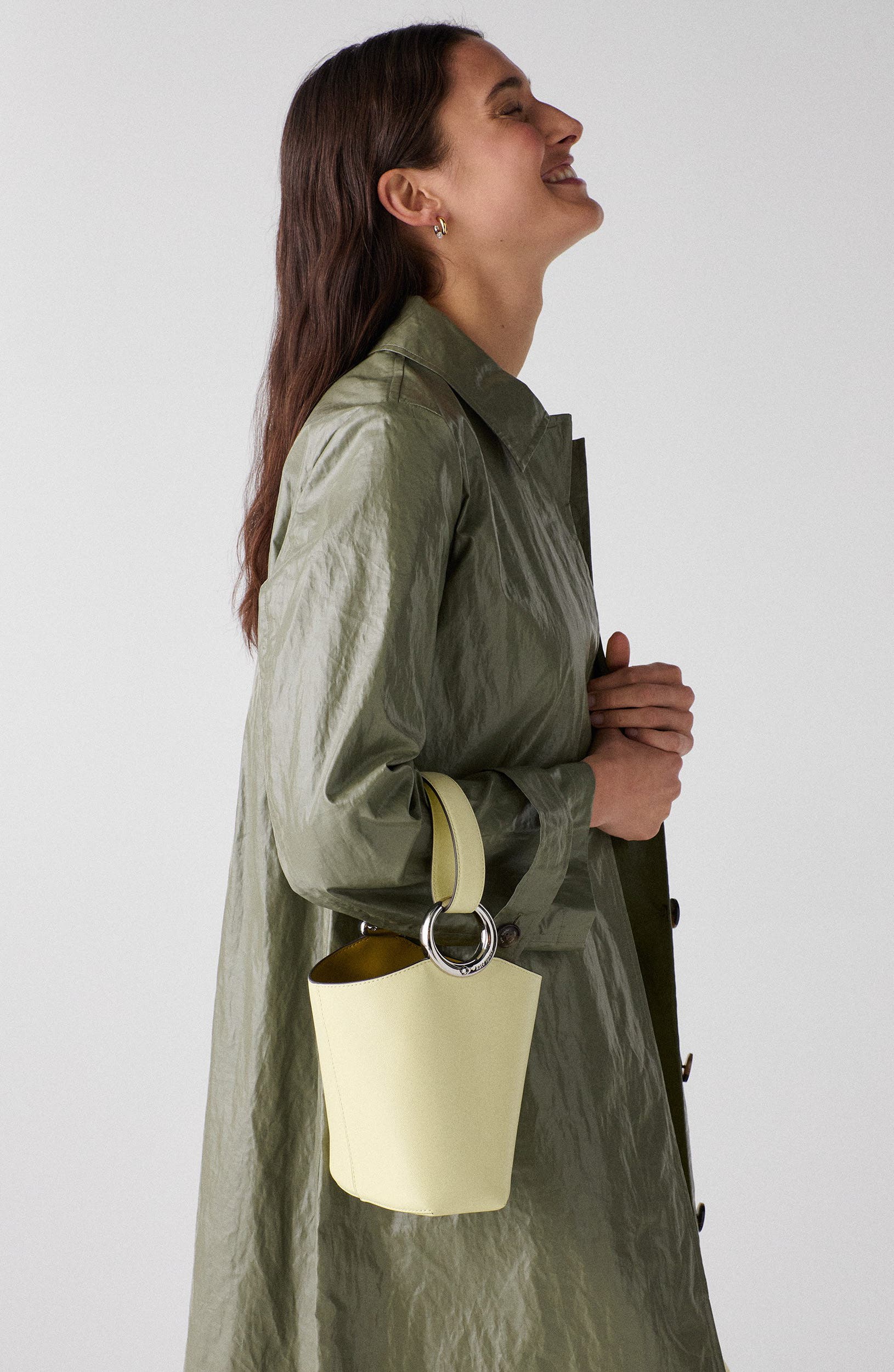 mini halo fine grain leather bucket bag, Alternate, color, PALE CITRON