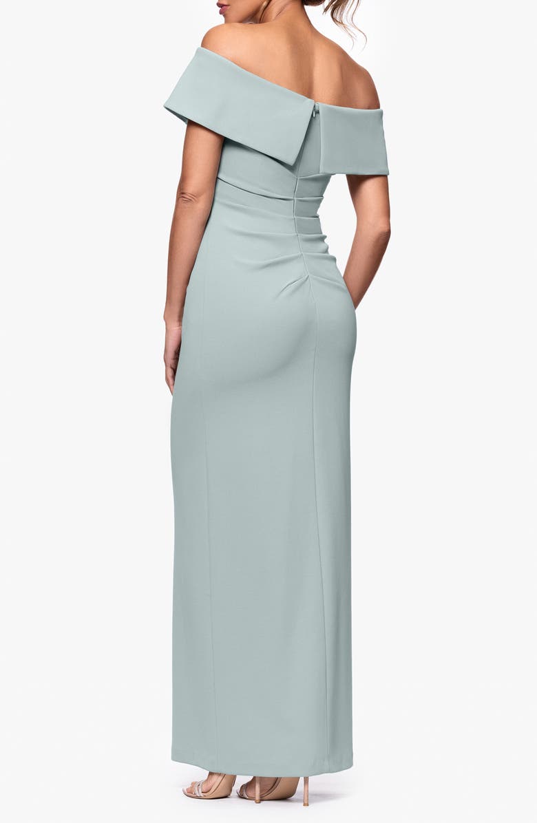 Xscape Evenings Ruched Off the Shoulder Crepe Gown, Alternate, color, Sage