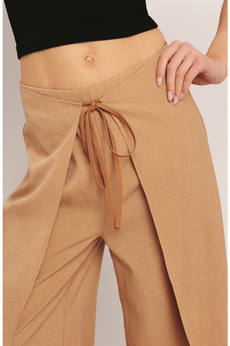 Tie Front Wrap Wide Leg Pants, Alternate, color, TAUPE