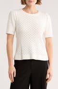Adrianna Papell Pointelle Stitch Short Sleeve Sweater