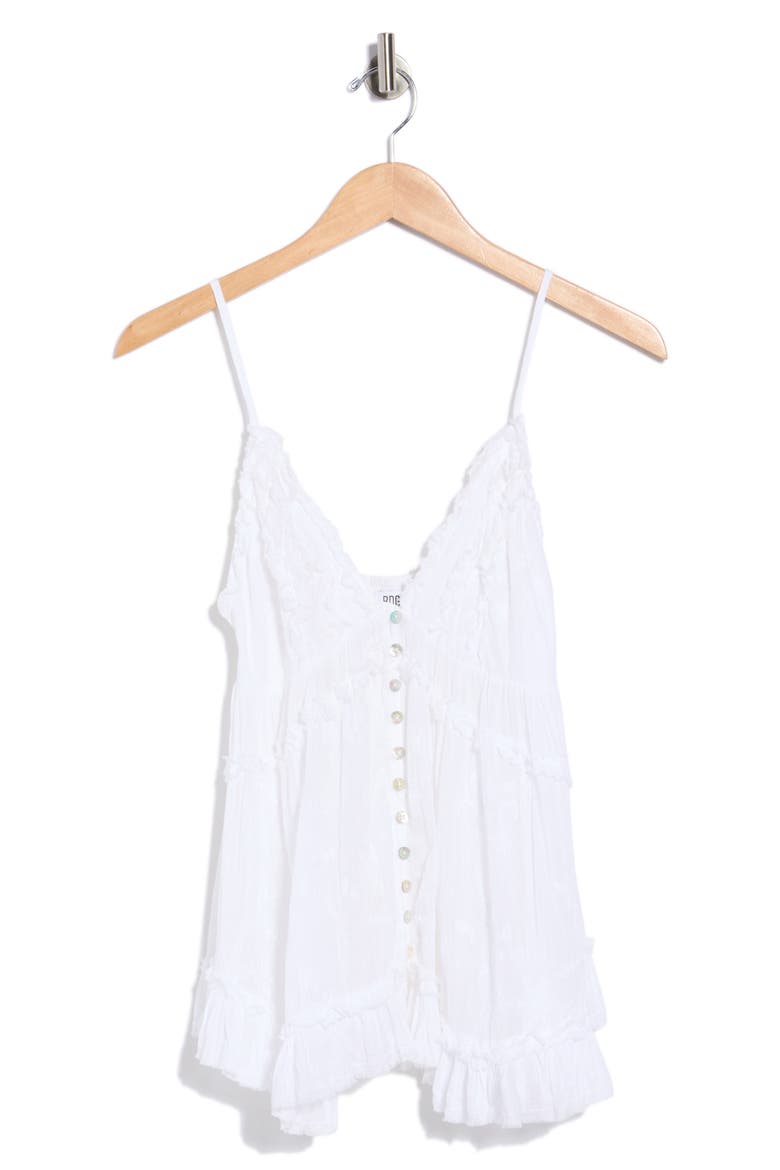 Clara Embroidered & Ruffle Trim Camisole, Main, color, WHITE