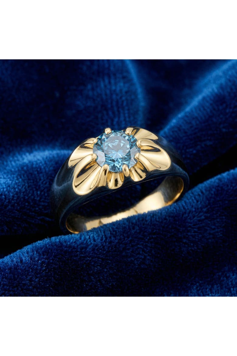 2Ct Blue Diamond Men's Belcher Solitaire Ring Gold High Polished Lab Grown, Alternate, color, 14k White Gold