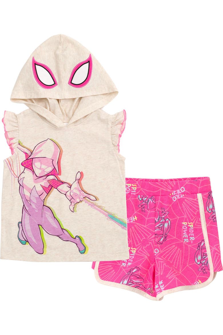 Spidey and His Amazing Friends Ghost-Spider Cosplay 2-Piece Sleeveless Hoodie and Shorts Set, Main, color, Oatmeal Ghost Spider