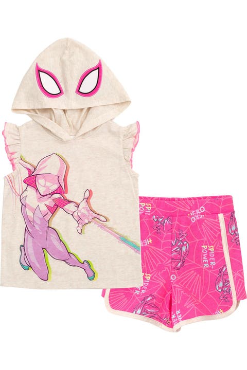 Spidey and His Amazing Friends Ghost-Spider Cosplay 2-Piece Sleeveless Hoodie and Shorts Set