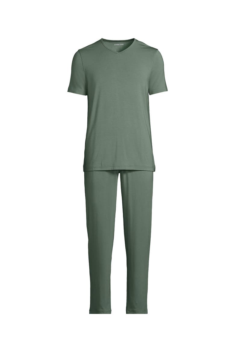 Short Sleeve Cooling Knit V-Neck Pajama Set, Alternate, color, Lily Pad Green