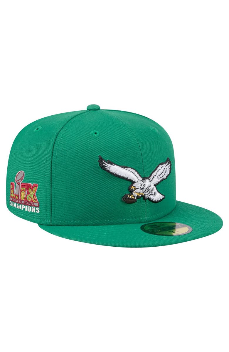 New Era Men's New Era Kelly Green Philadelphia Eagles Super Bowl LIX Champions Historic Side Patch 59FIFTY Fitted Hat, Main, color, Kelly Green