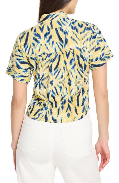 Shop Nic + Zoe Nic+zoe Sunny Skies Half Button Linen Blend Shirt In Yellow Multi